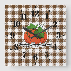 HORLOGE CARRÉE CITROUILLE BROWN - BON THANKSGIVING