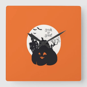 Horloge Carrée Citrouille éffrayant Trick Ou Treat