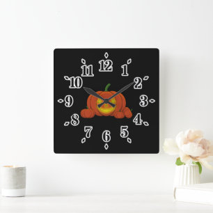 Horloge Carrée Citrouille Jack-o-lanterne