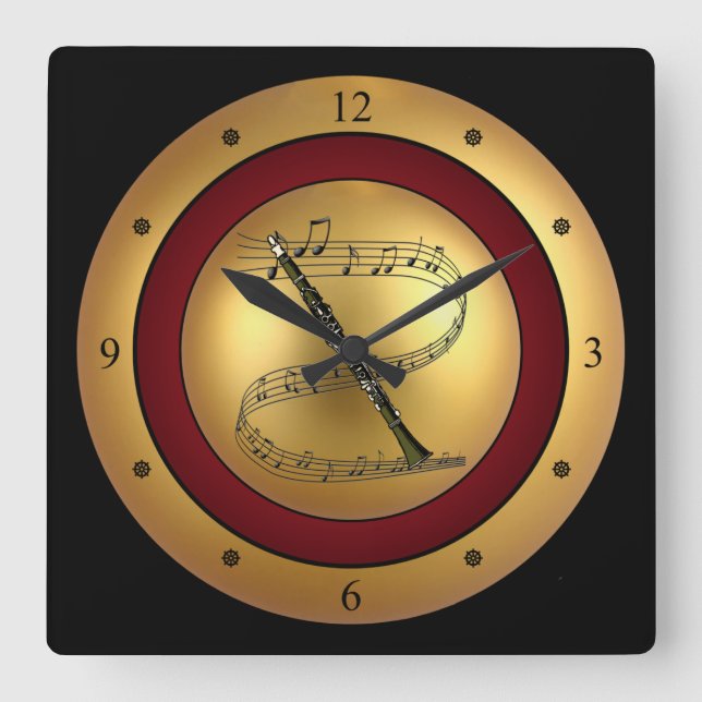 Horloge Carrée Clarinet Musical Scroll (Recto)