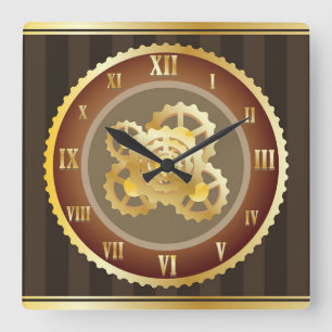 Horloge Carrée Classier l'or avec Arrière - plan en bois