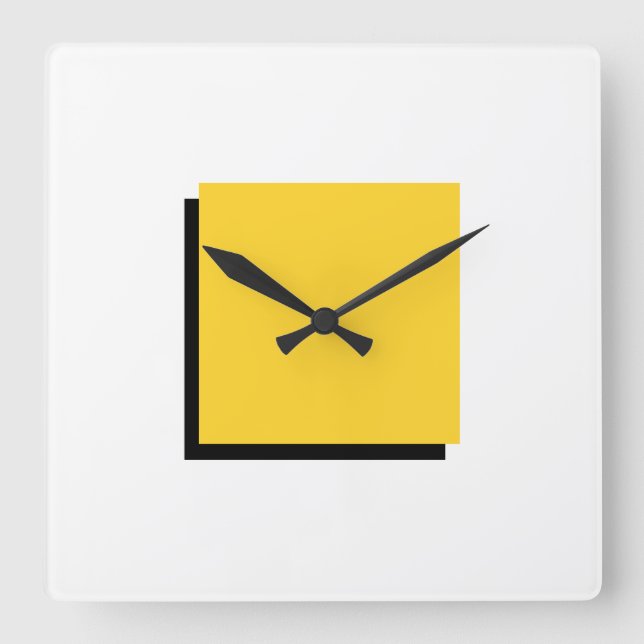 Horloge Carrée Classique Bauhaus Design Jaune (Recto)