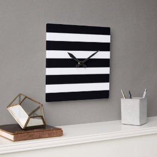 Horloge Carrée Classique Simple Noir Et Blanc Gratté Moderne Chic