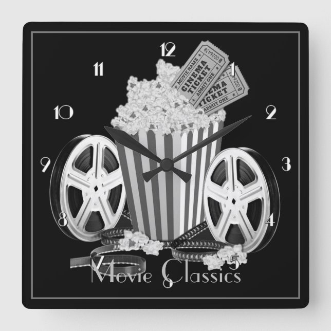 Horloge Carrée Classiques de cinéma noir et blanc (Recto)