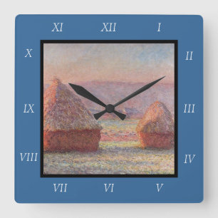 Horloge Carrée Claude Monet White Frost Sunrise (Haystacks)