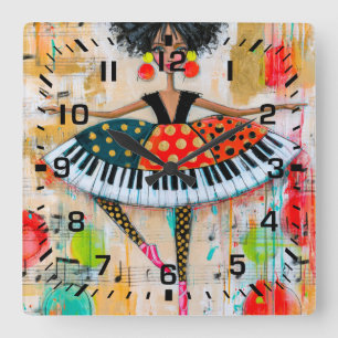 Horloge Carrée Clavier de piano fantaisiste Musique Ballerine