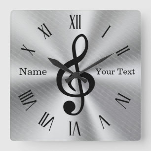 Horloge Carrée Clé de Clé Arbre Personnalisée, Noir Argent