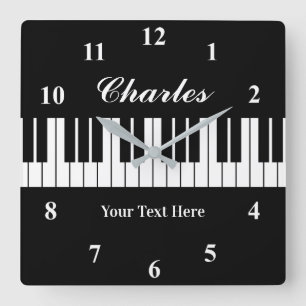 Horloge Carrée Clé de piano noir et blanc élégante personnalis