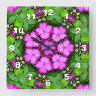 Horloge Carrée Clématite Kaléidoscope