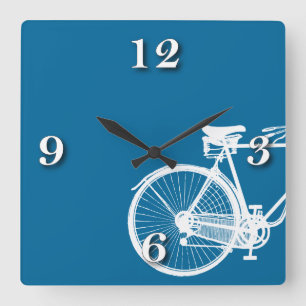 Horloge Carrée Clock bleu cycle