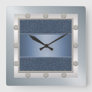 Horloge Carrée Clock Blue and Silver