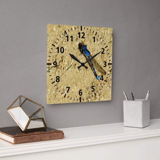 Horloge Carrée Clock - Blue Dragonfly (Bureau)