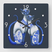 Clock Blue Willow Siamese