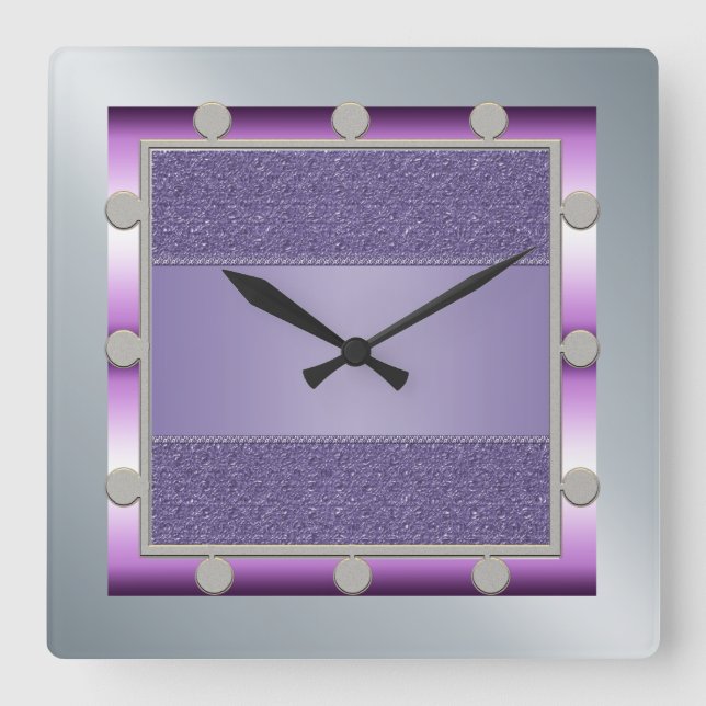 Horloge Carrée Clock de Purple and Silver (Recto)