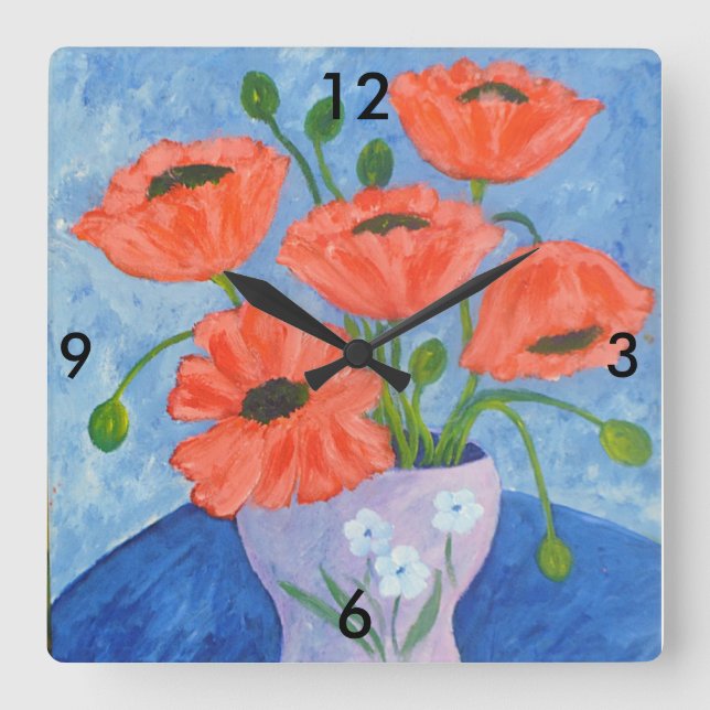 Horloge Carrée Clock de Red Poppies (Recto)