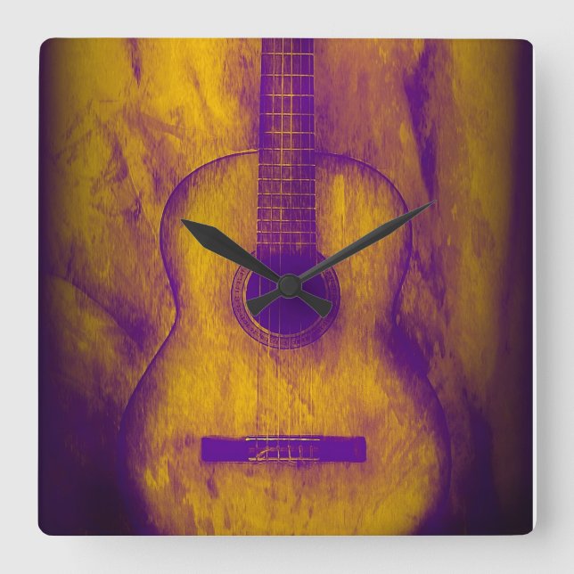 Horloge Carrée Clock Old Guitar (Recto)