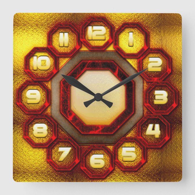 Horloge Carrée Clock Red & Orange Luminous Wall (Recto)