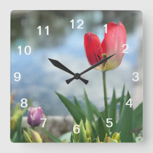 Horloge Carrée Clock Red Tulip