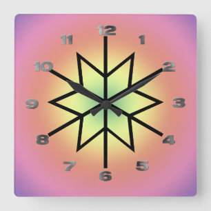 Horloge Carrée Clock - Star with metallic numerals