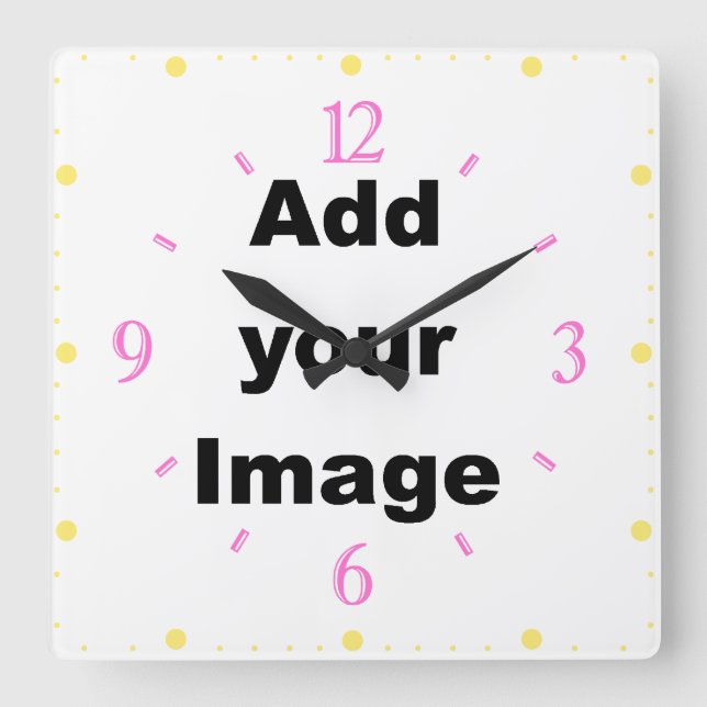 Horloge Carrée Clock template - Square & numbers pastel Add Image (Recto)