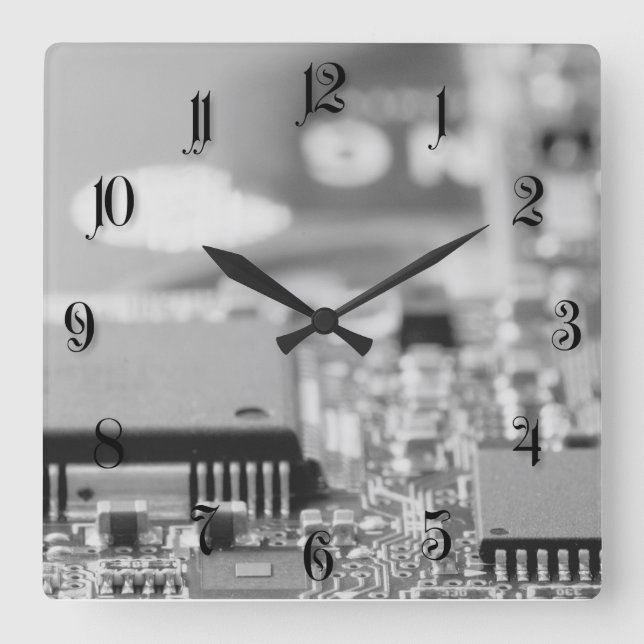 Horloge Carrée Closeup de puce de l'ordinateur (Recto)