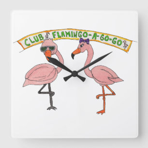 Horloge Carrée Club Flamant rose a Go-Go