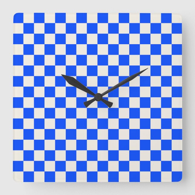 Horloge Carrée Cobalt and cream checkerboard pattern (Recto)