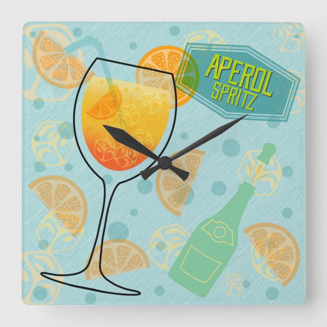 Horloge Carrée Cocktail d'Aperol Spritz (Recto)