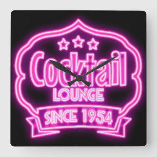Horloge Carrée Cocktail lounge look néon vintage du milieu du siè