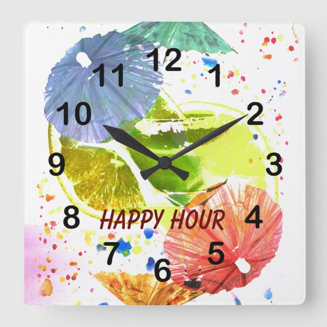 Horloge Carrée cocktail witful paper umbrellas clock (Recto)