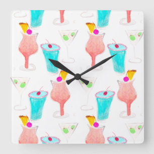 Horloge Carrée Cocktails à l'aquarelle Boisson Motif Barman