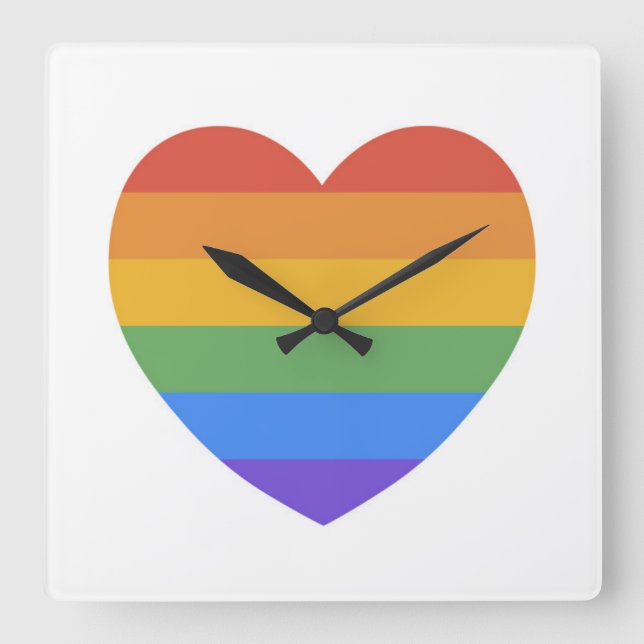 Horloge Carrée Coeur arc-en-ciel (Recto)