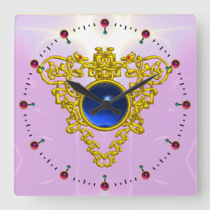 Horloge Carrée CŒUR CELTIQUE EN OR AVEC SAPPHIRE BLEU ,Noir