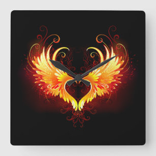 Horloge Carrée Cœur de feu d'ange avec des ailes