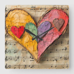 Horloge Carrée Coeur et musique