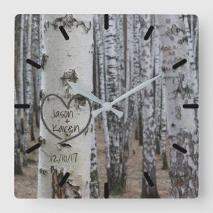 Horloge Carrée Cœur sculpté rustique personnalisé de campagne