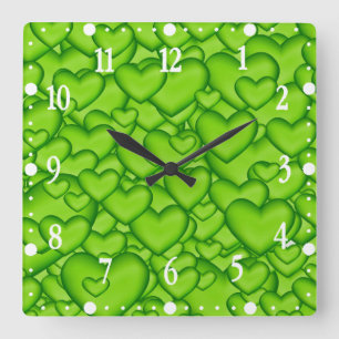 Horloge Carrée Coeurs 3D Texture vert Motif-68689