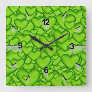Horloge Carrée Coeurs 3D Texture vert Motif-68689