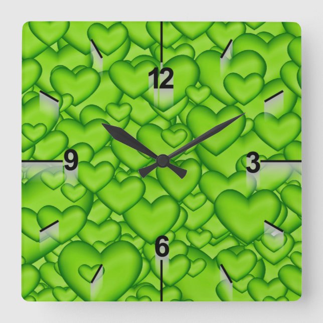 Horloge Carrée Coeurs 3D Texture vert Motif-68689 (Recto)