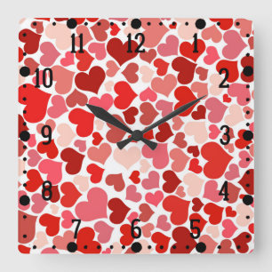 Horloge Carrée Coeurs multicolores Motif-20367