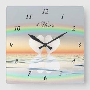 Horloge Carrée Coeurs papier du 1er anniversaire