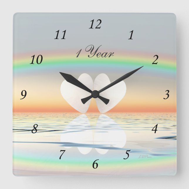 Horloge Carrée Coeurs papier du 1er anniversaire (Recto)