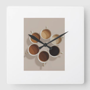 Horloge Carrée Coffee Lovers Wall Clock – Six Coffee Cups & Cozy