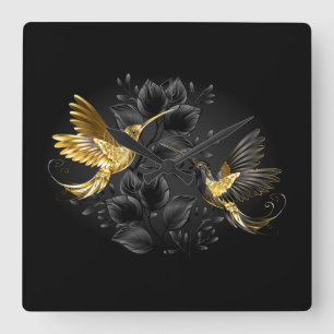 Horloge Carrée Colibri noir et or
