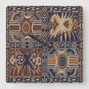 Horloge Carrée Collage contemporain tribal africain
