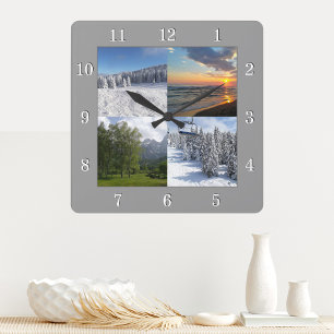 Horloge Carrée Collage de 4 photos personnalisé