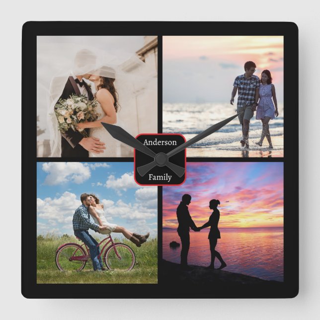 Horloge Carrée Collage de photos de famille 📸 👨 ‍ 👩 ‍ 👧 ‍ 👦  (Recto)