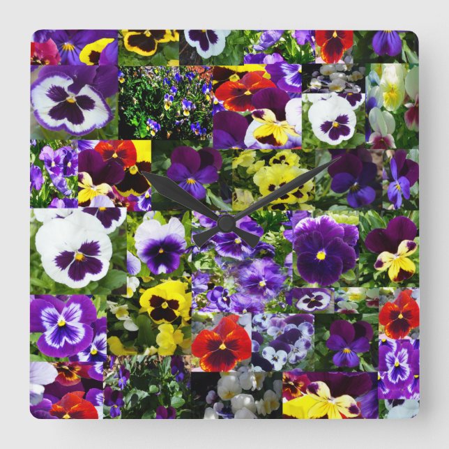 Horloge Carrée Collage de photos Pansy : Kaleidoscope de la beaut (Recto)