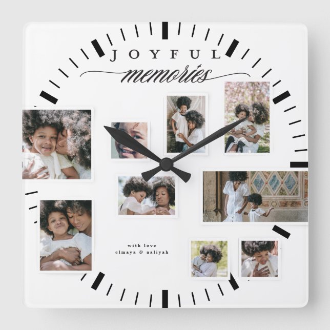 Horloge Carrée Collage photo de vacances Moments Joyeux modernes (Recto)