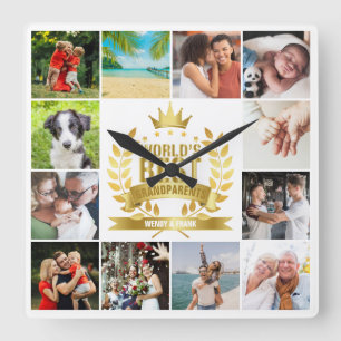 Horloge Carrée Collage photo des meilleurs grands-parents du mond